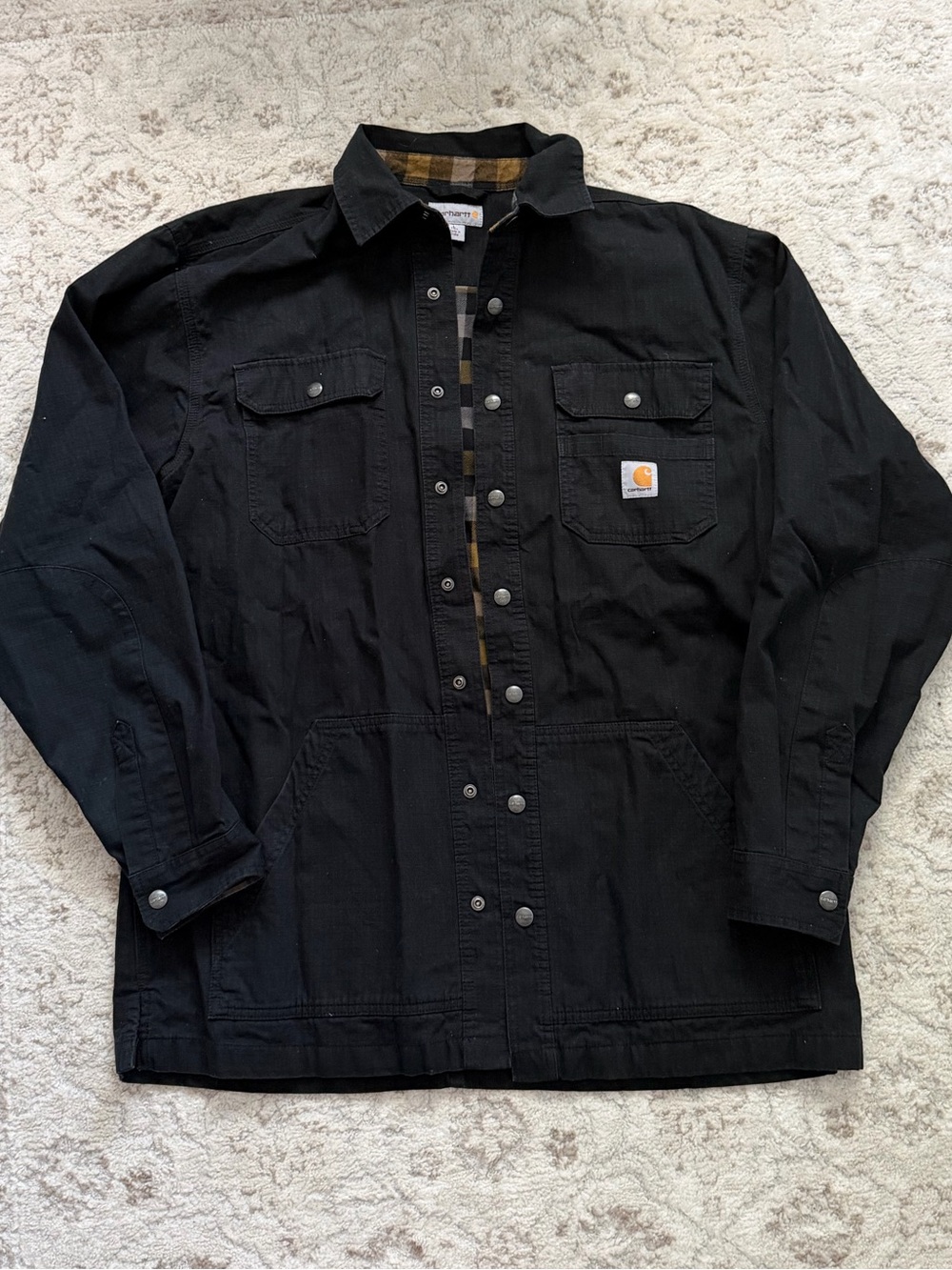 Carhartt Men's Ripstop Solid Shirt Jacket Black Flannel Lined